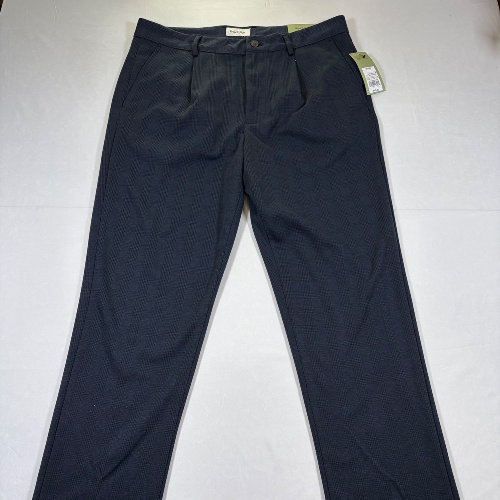 Goodfellow & Co Mens Pleated Trousers Navy Blue Plaid Dress Pants 36x30 NWT